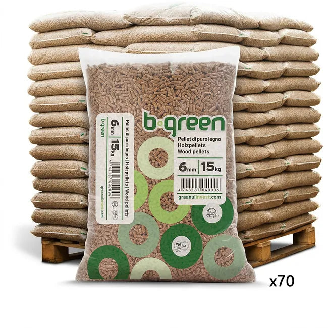 Bancale 1050 kg pellet BGreen in conifere ENplus A1, 70 sacchi da 15 kg