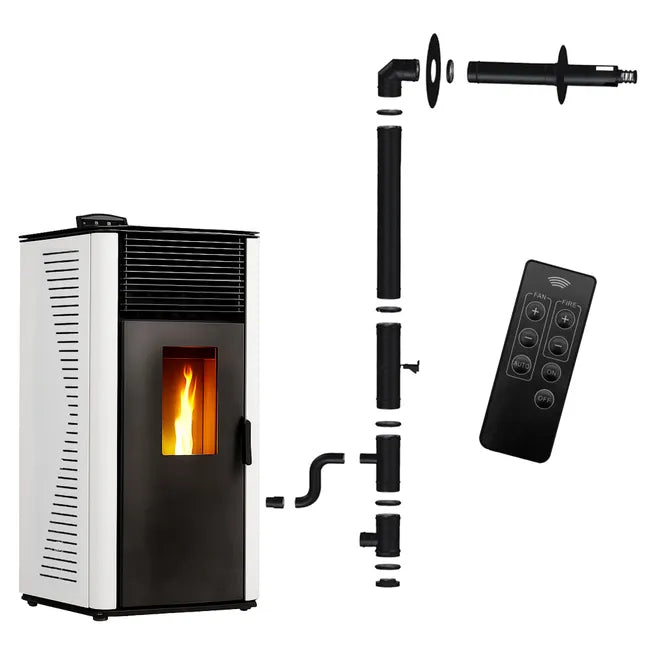 Stufa a pellet Anita 12 kW Bianco Sannover + Kit di installazione completo