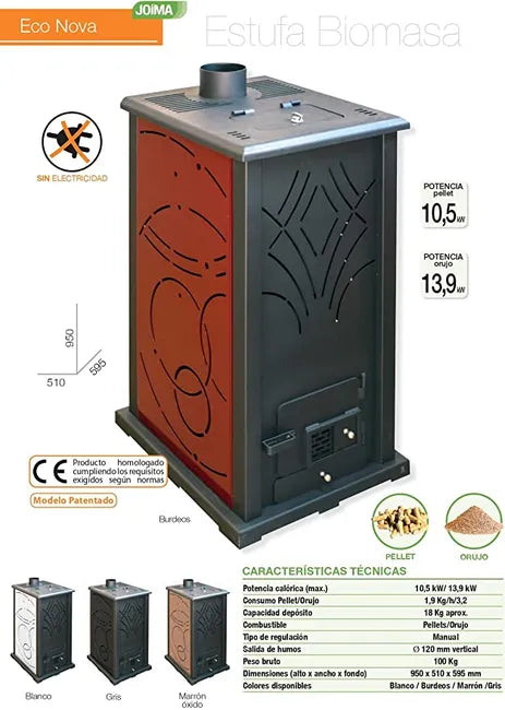 JOIMA - Stufa a Biomassa senza Elettricità Modello ECO NOVA (Pellet-Sansa) – Funziona senza Corrente - 2