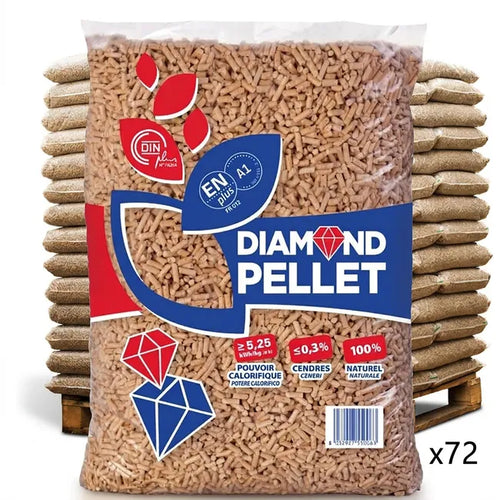 Bancale 1080 kg pellet Diamond in abete ENplus A1, 72 sacchi da 15 kg