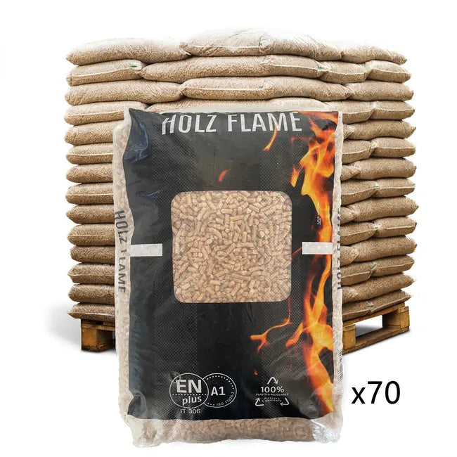 Bancale 1050 kg pellet Holz Flame in conifere ENplus A1, 70 sacchi da 15 kg