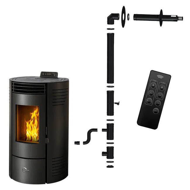 Stufa a pellet Azora 11,6 kW Nero Sannover + Kit di installazione