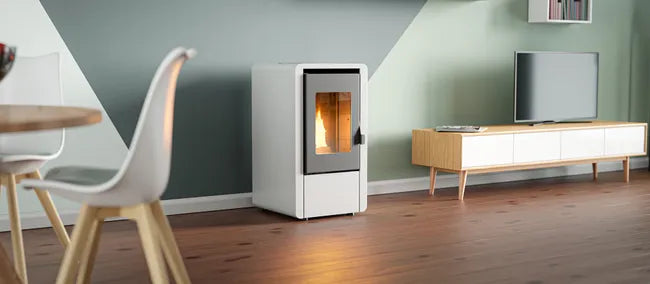 Stufa a pellet 6 kw ventilata "Petit" per ambienti moderni h 77 cm / Bianco - 2